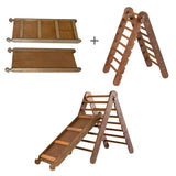 2in1 Montessori Climbing Frame Set: Triangle Ladder + Slide Board/Ramp – Chocolate