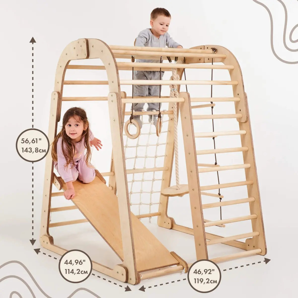 6in1 Indoor Wooden Playground for Children + Swings Set + Slide Board