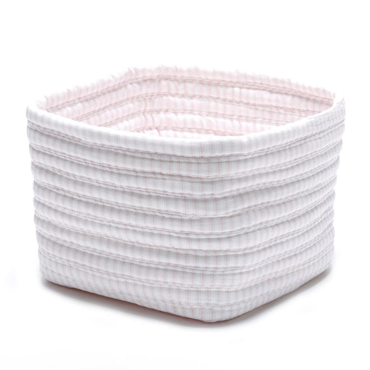 Pink Ticking Shelf Storage Basket 11 x 11 x 8 in. - Play. Learn. Thrive. ™