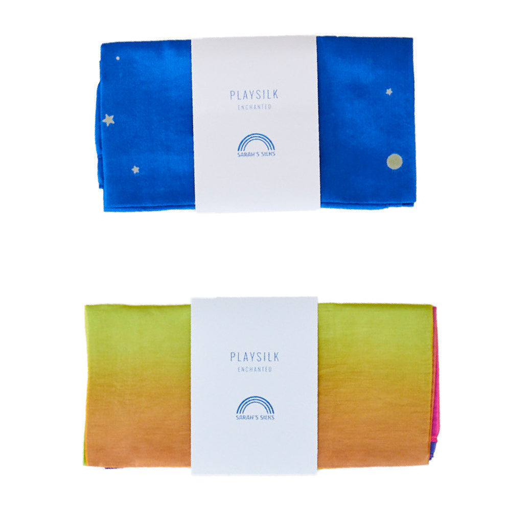 Sarah's Silks Rainbow + Starry Night Playsilk Set