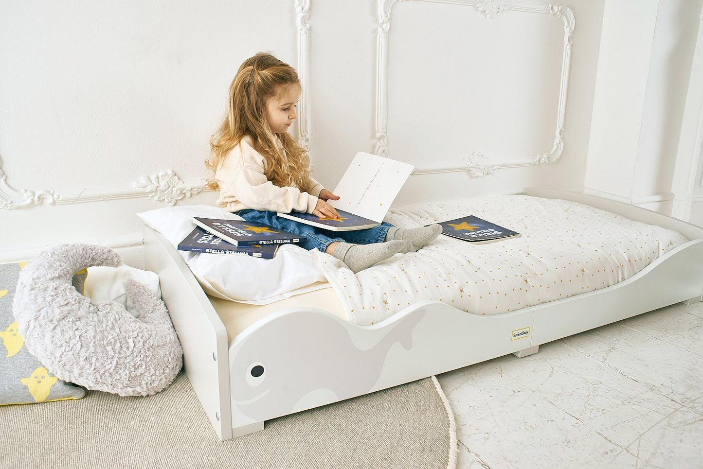 Low Kids Bed - Montessori Grey Whale - Play. Learn. Thrive. ™