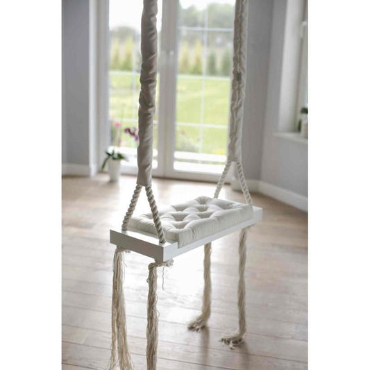 Vintage Wooden Swing in Cream Velvet - Play. Learn. Thrive. ™