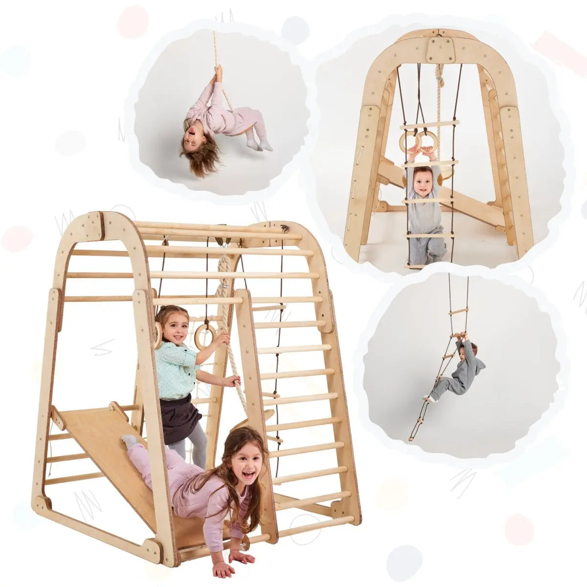 6in1 Indoor Wooden Playground for Children + Swings Set + Slide Board