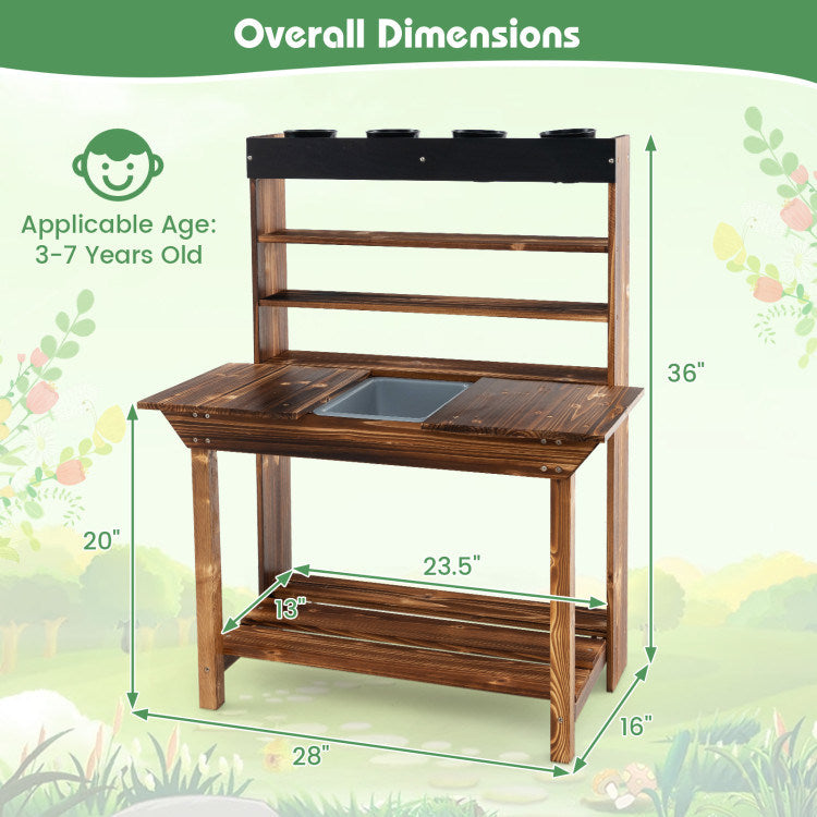 Wooden Potting Bench Table Outdoor Mud Kitchen with Solid Fir Wood Frame