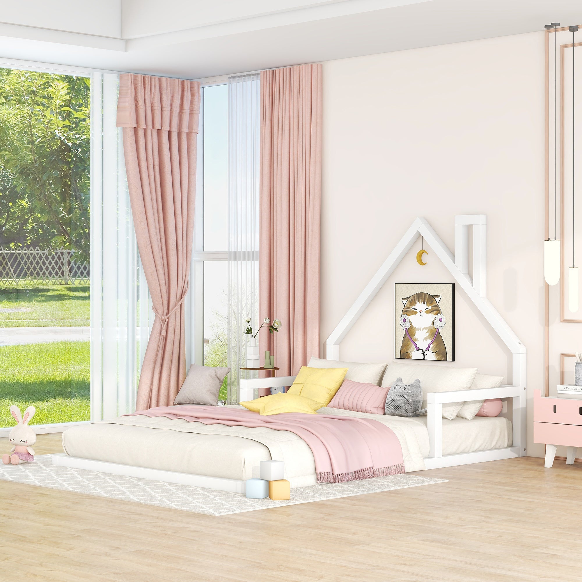 Full Size Wood Floor Bed with House-Shaped Headboard - Play. Learn. Thrive. ™