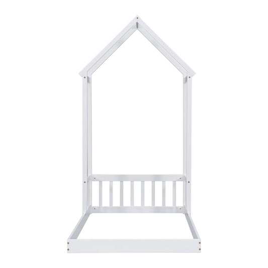 Twin House-Shaped Roof Headboard Floor Bed (Without Slats) in White - Play. Learn. Thrive. ™