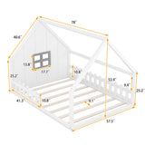 Full Size Wood House Bed with Window and Fence - Play. Learn. Thrive. ™