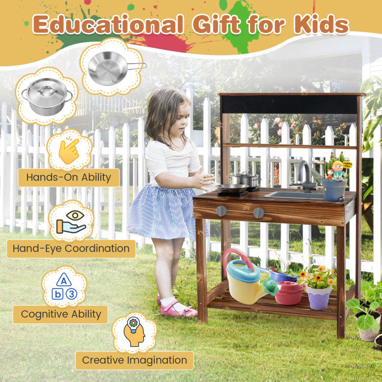 Outdoor Mud Kitchen for Kids with Rotatable Faucet and Removable Sink