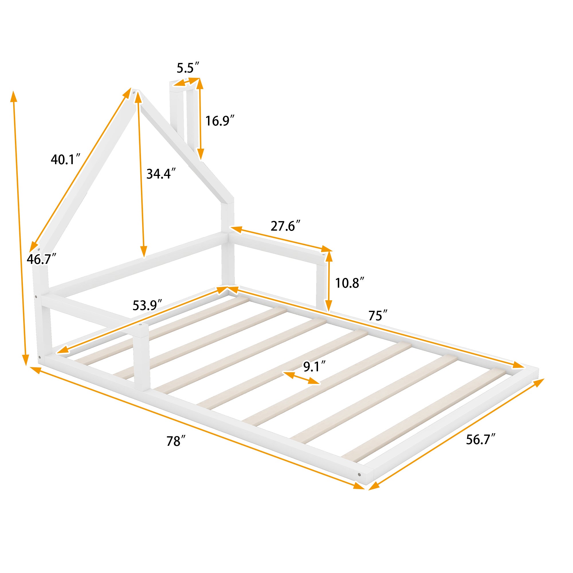 Full Size Wood Floor Bed with House-Shaped Headboard - Play. Learn. Thrive. ™