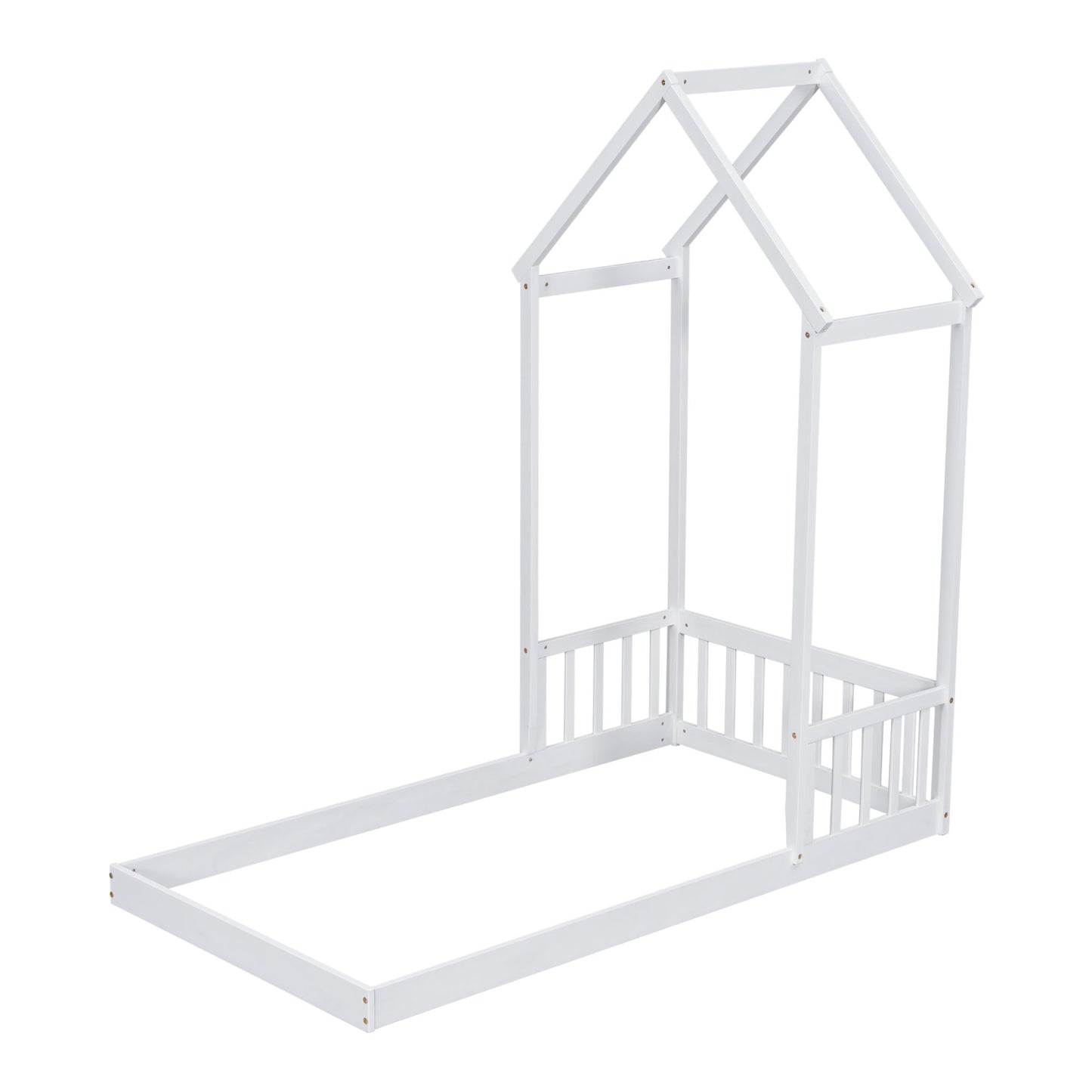 Twin House-Shaped Roof Headboard Floor Bed (Without Slats) in White - Play. Learn. Thrive. ™