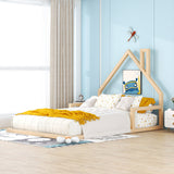 Full Size Wood Floor Bed with House-Shaped Headboard - Play. Learn. Thrive. ™