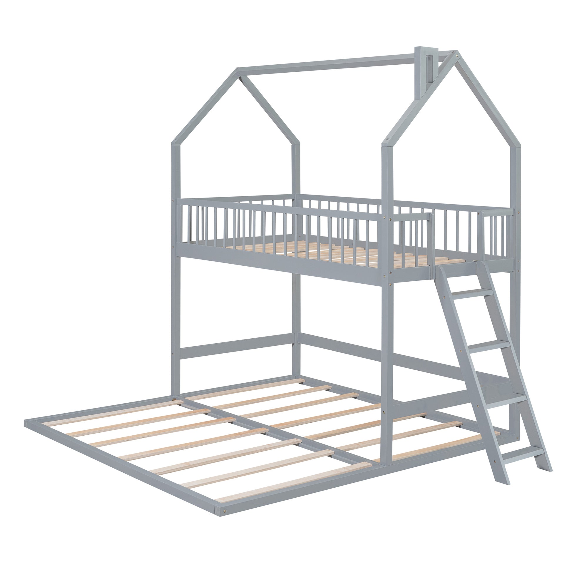 Twin Over Twin House Bunk Bed with Extending Trundle and Ladder - Play. Learn. Thrive. ™
