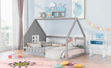 Full Size Wood House Bed with Window and Fence - Play. Learn. Thrive. ™