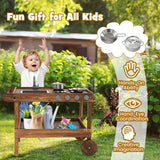 Outdoor Movable Mud Kitchen with 2 Rolling Wheels and 1 Push Handle