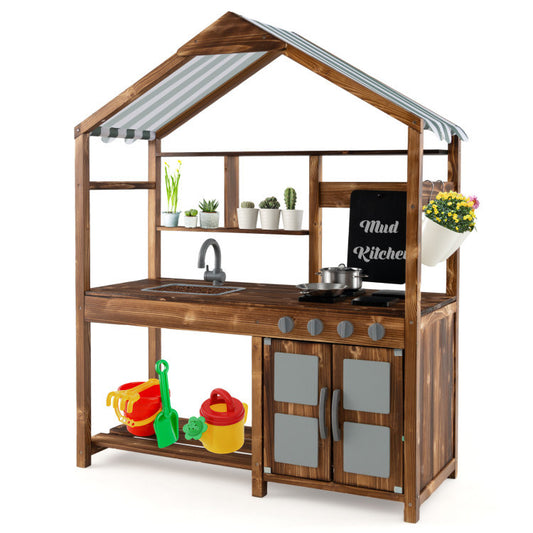 Kid's Mud Kitchen Outdoor Solid Wood with Canopy