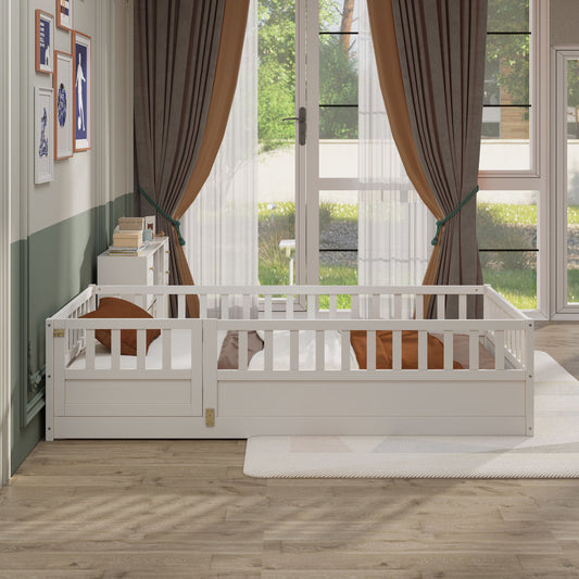 Twin Size Montessori Wooden Children's Floor Bed in White - Play. Learn. Thrive. ™